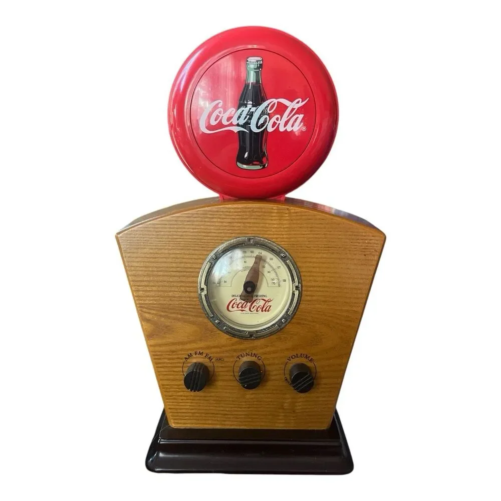 Vintage Coca Cola AM/FM Wood Radio Flashing Light Antique Style Box Works 15x10